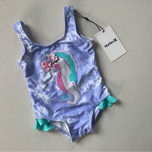 NWT Hurley Lavender Tie-Dye Infant Swimsuit w/ Sequin Seahorse Unicorn 12 Months